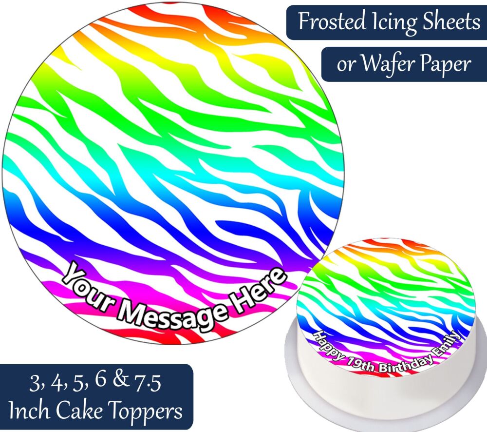 Zebra Print - Rainbow - Personalised Cake Topper