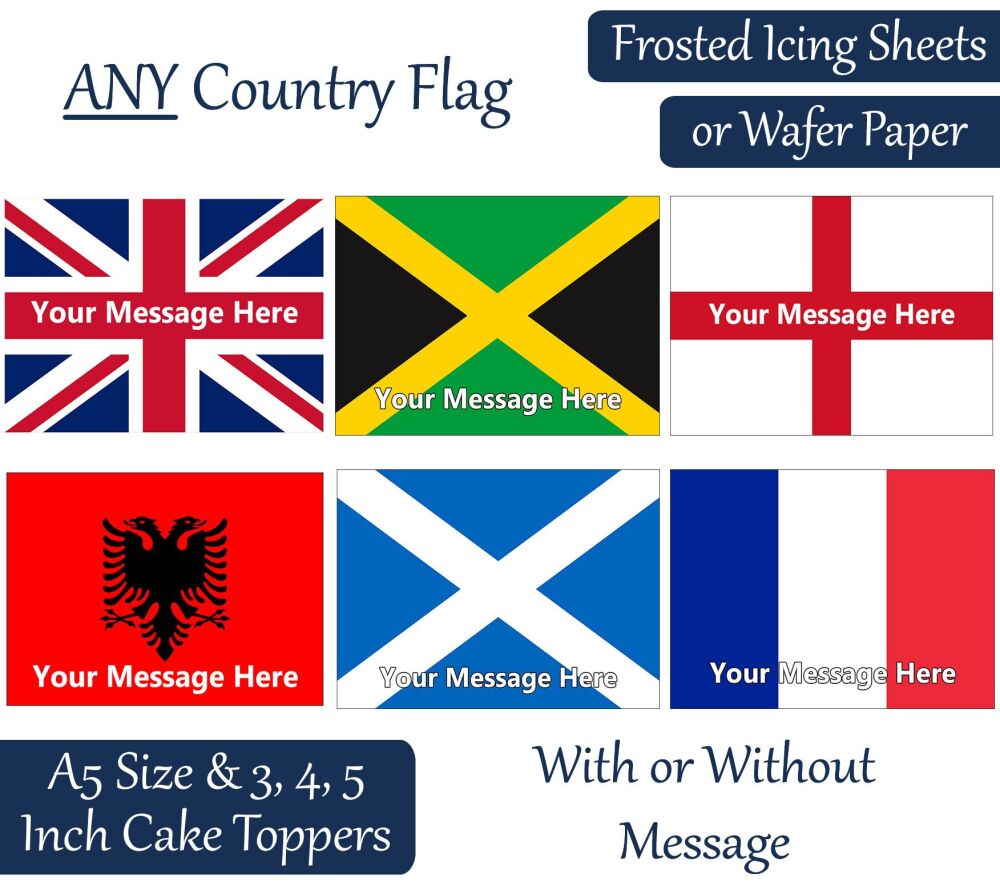Any Country Flag A5 Rectangular Personalised Cake Topper
