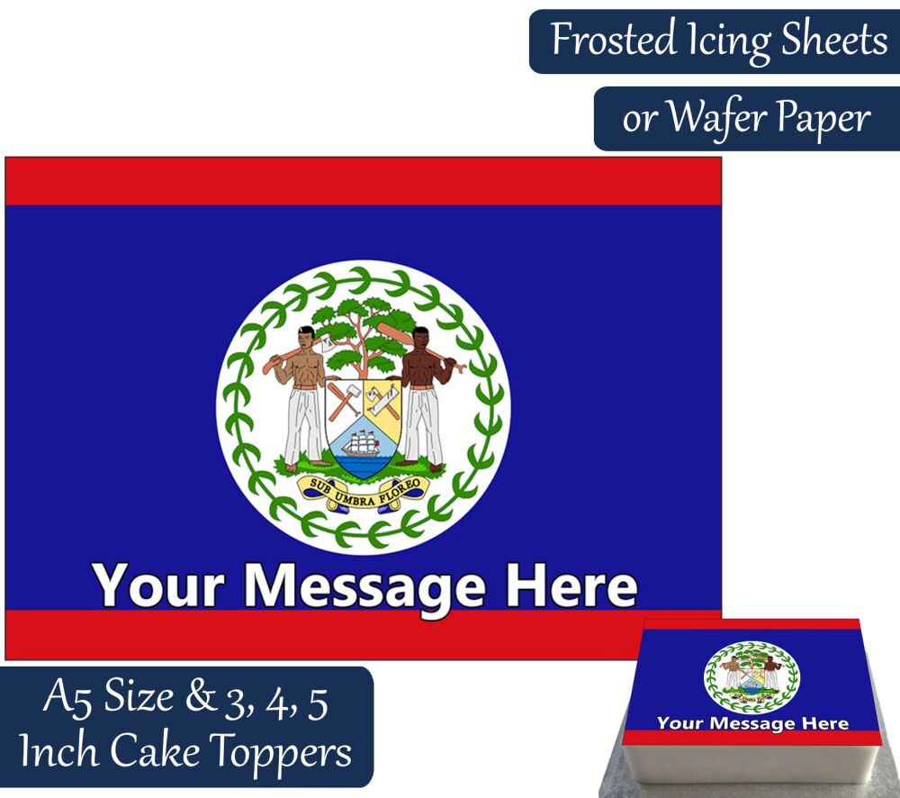 Belize Flag A5 Rectangular Personalised Cake Topper