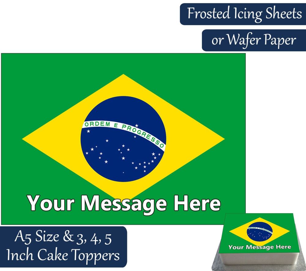 Brazil Flag A5 Rectangular Personalised Cake Topper