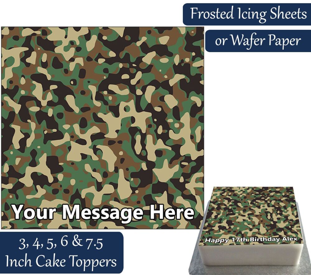 Camouflage Print Square Personalised Cake Topper