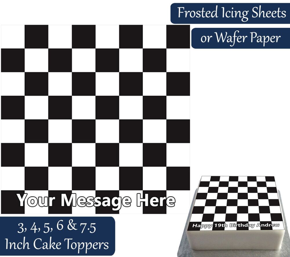 Checkered Pattern Square Personalised Cake Topper