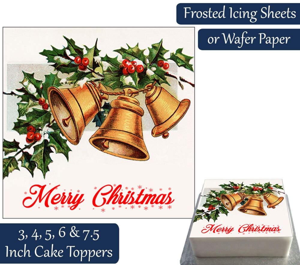 Christmas Bells Holly Square Personalised Cake Topper
