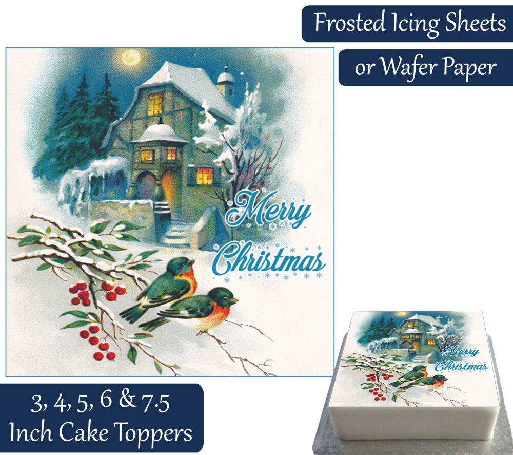 Christmas Robin House Square Personalised Cake Topper
