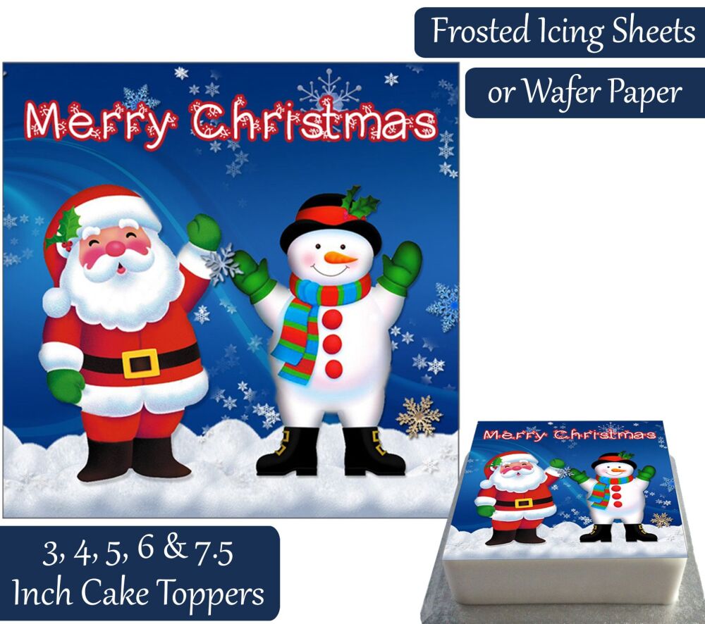 Christmas Santa Snowman Square Personalised Cake Topper