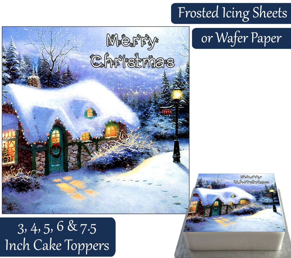 Christmas Snow House Square Personalised Cake Topper