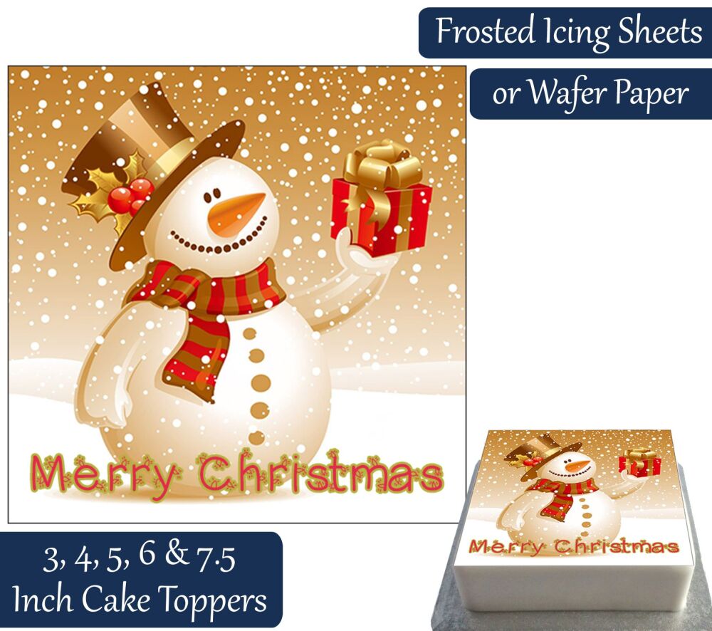 Christmas Snowman Square Personalised Cake Topper