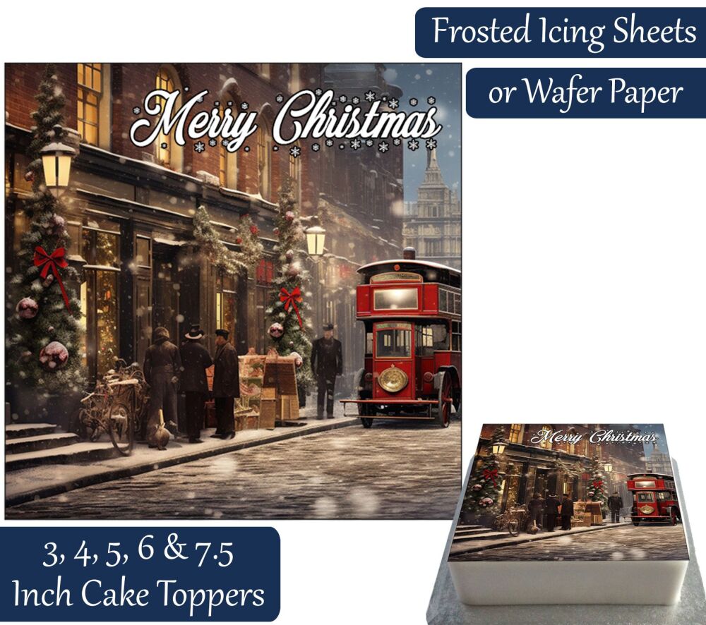 Christmas Vintage London Square Personalised Cake Topper
