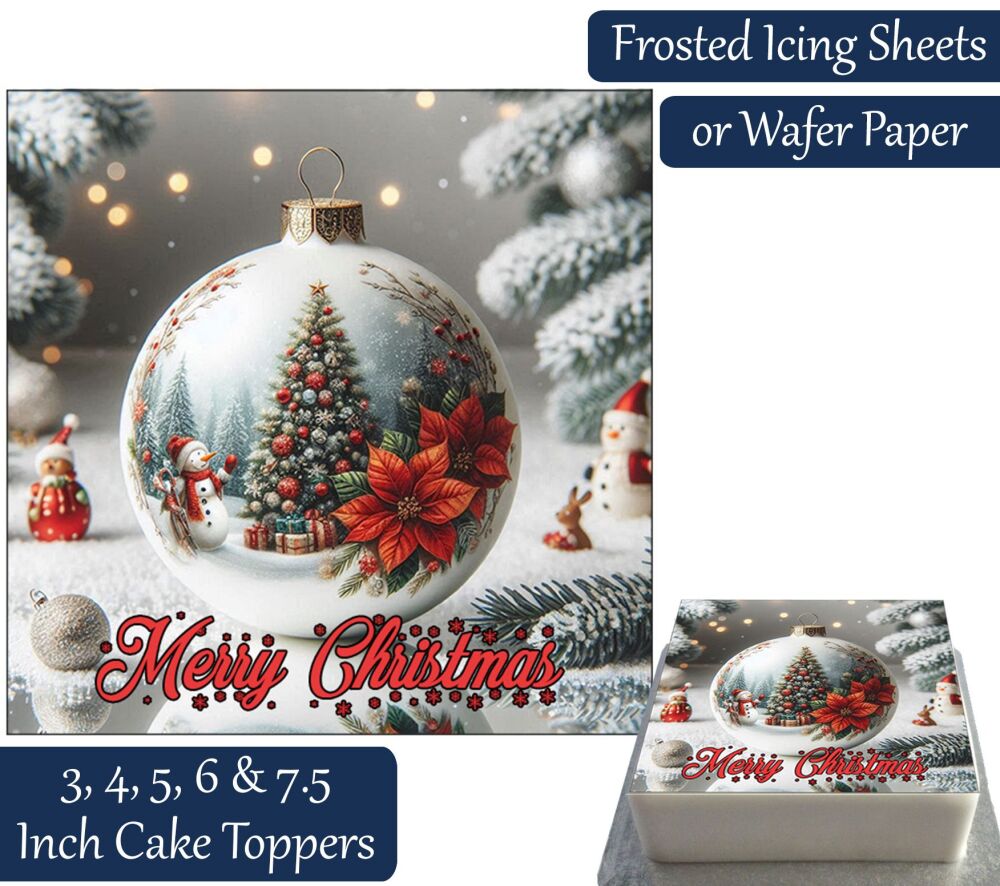 Christmas Winter Bauble Square Personalised Cake Topper
