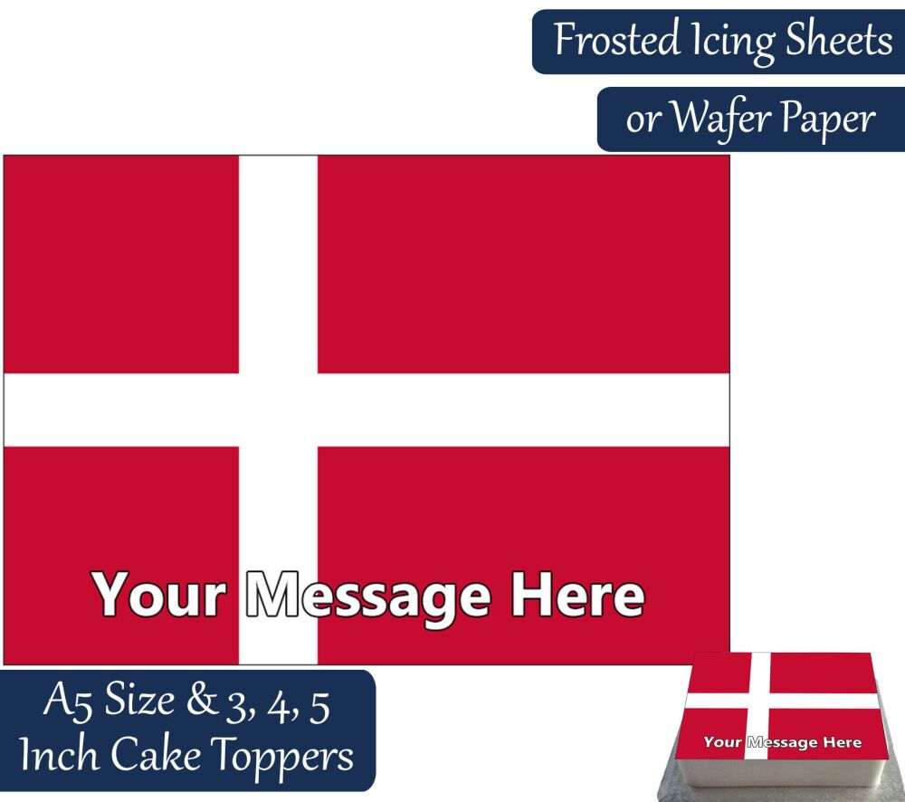 Denmark Flag A5 Rectangular Personalised Cake Topper
