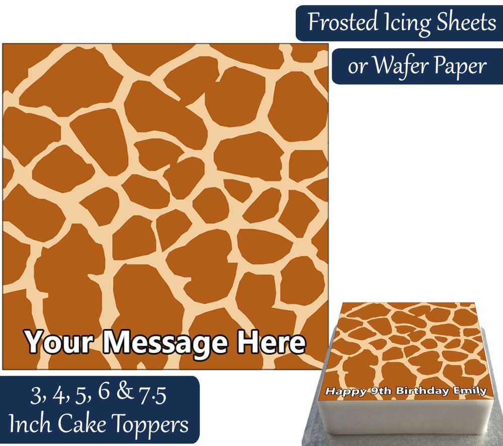 Giraffe Print Square Personalised Cake Topper