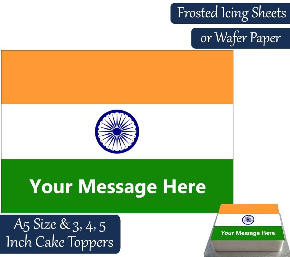 India Flag A5 Rectangular Personalised Cake Topper