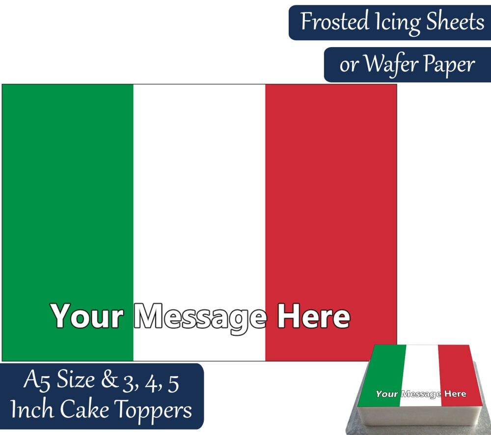 Italy Flag A5 Rectangular Personalised Cake Topper