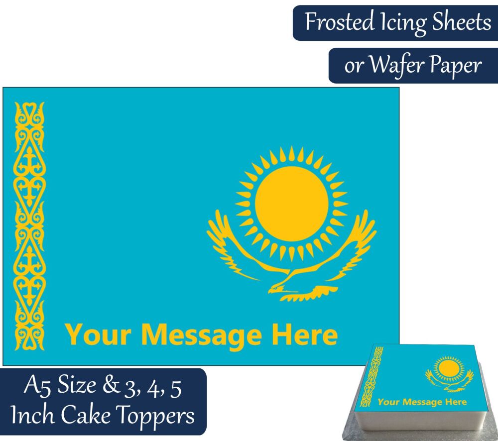 Kazakhstan Flag A5 Rectangular Personalised Cake Topper