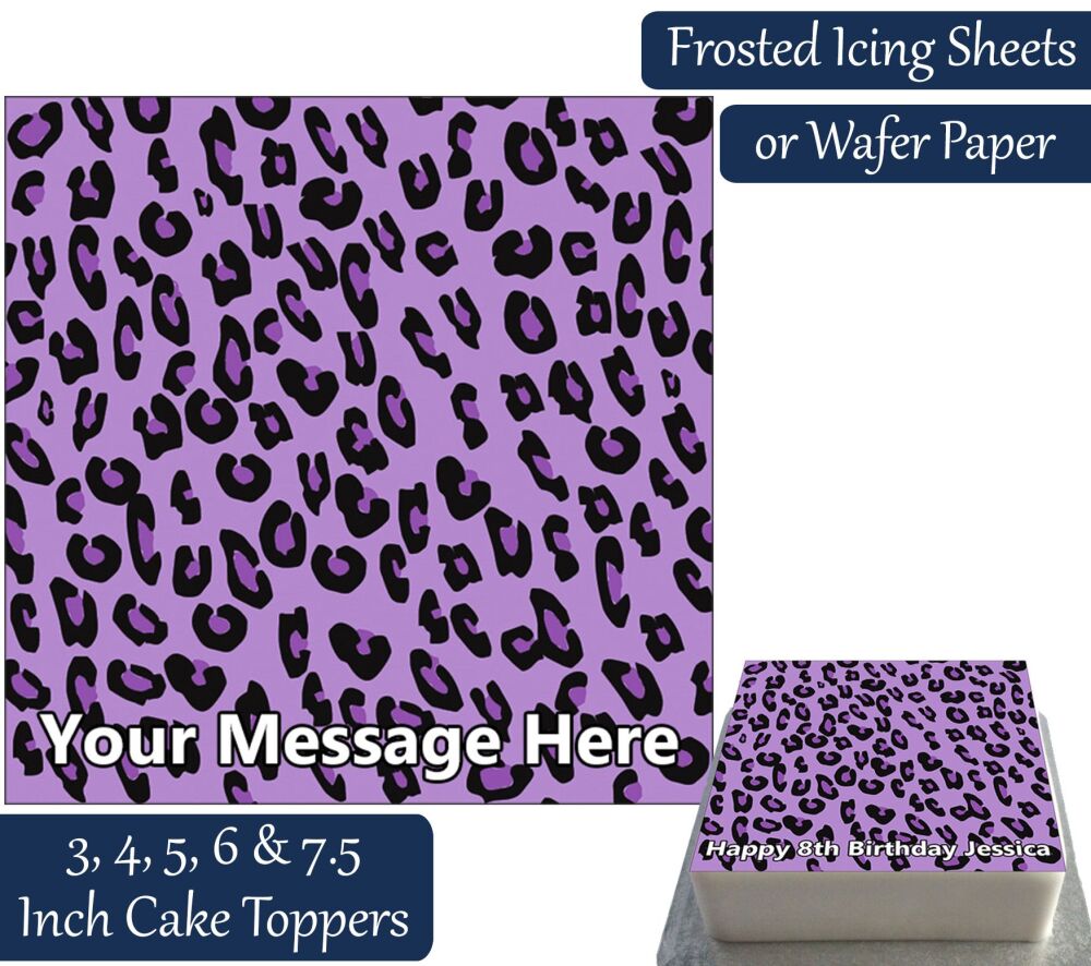 Leopard Print Square - Purple - Personalised Cake Topper