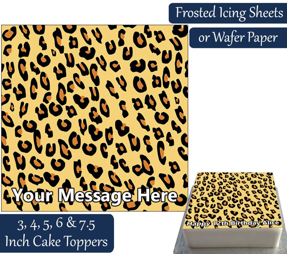 Leopard Print Square Personalised Cake Topper