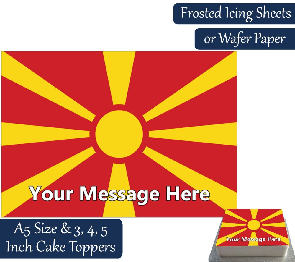 Macedonia Flag A5 Rectangular Personalised Cake Topper