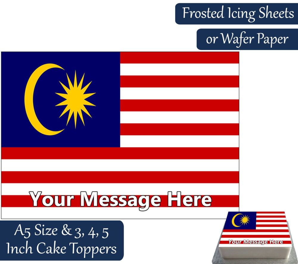 Malaysia Flag A5 Rectangular Personalised Cake Topper