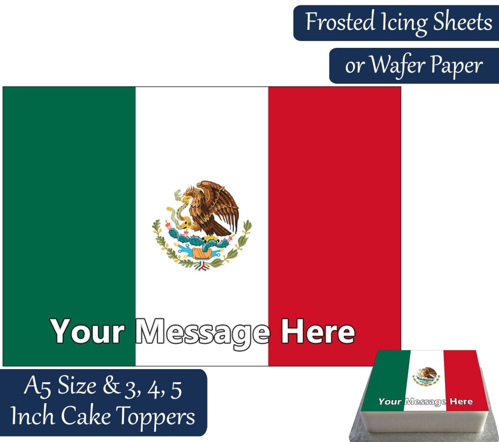 Mexico Flag A5 Rectangular Personalised Cake Topper