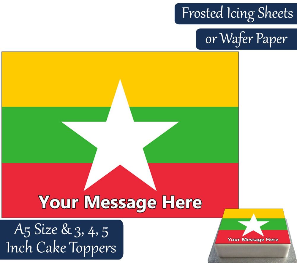 Myanmar Flag A5 Rectangular Personalised Cake Topper