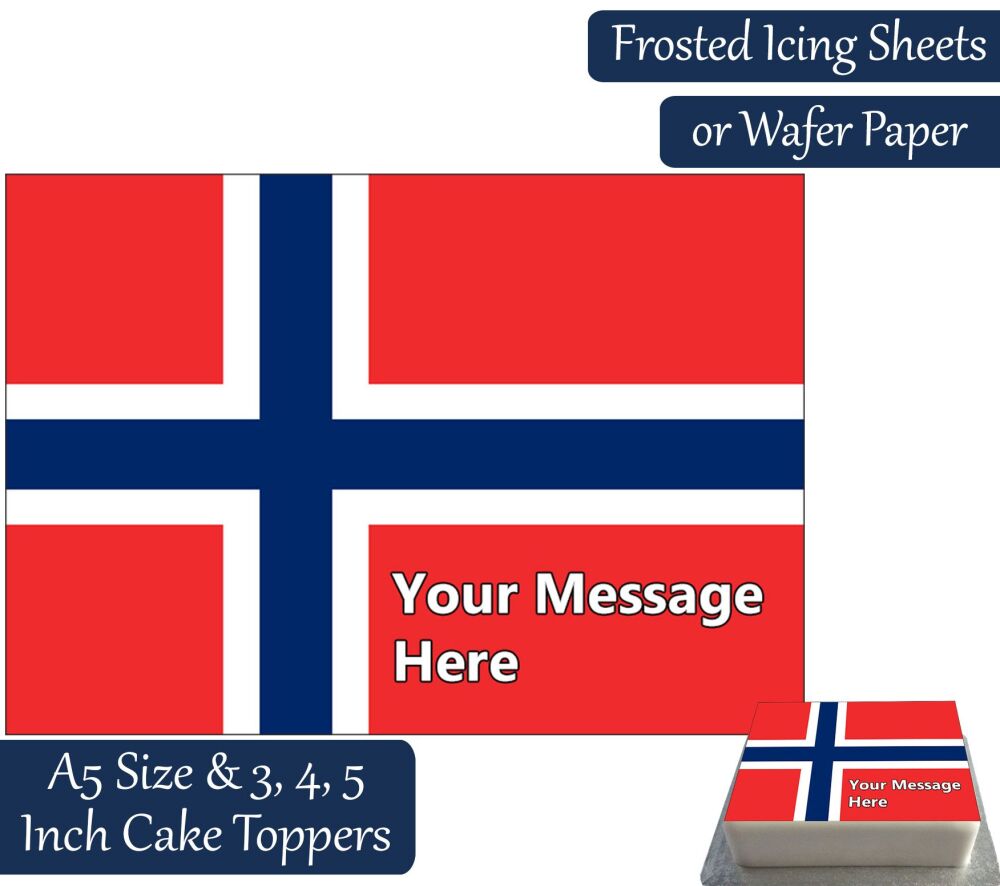 Norway Flag A5 Rectangular Personalised Cake Topper
