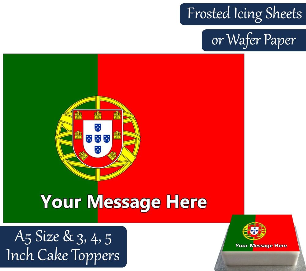 Portugal Flag A5 Rectangular Personalised Cake Topper