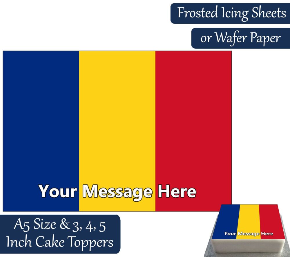 Romania Flag A5 Rectangular Personalised Cake Topper