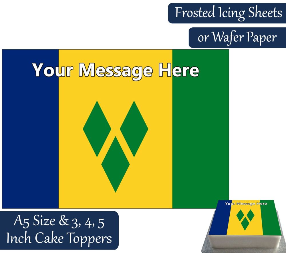 Saint Vincent Grenadines Flag A5 Rectangular Personalised Cake Topper