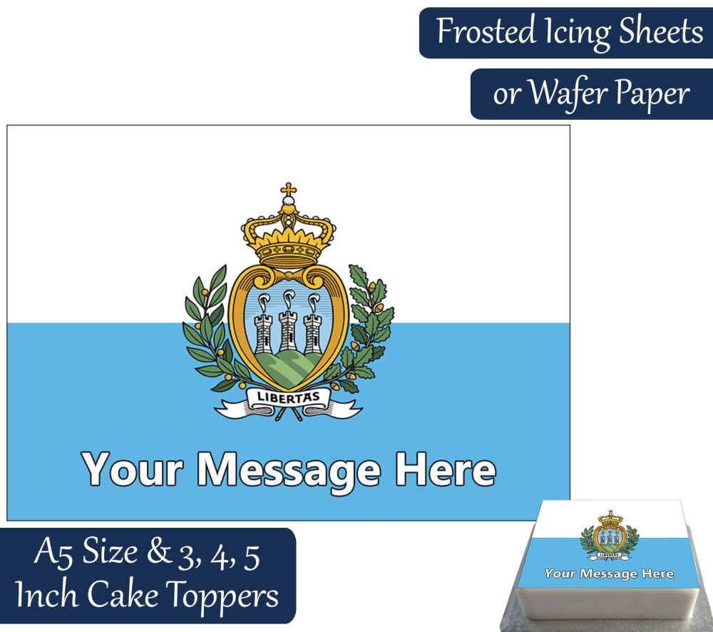 San Marino Flag A5 Rectangular Personalised Cake Topper