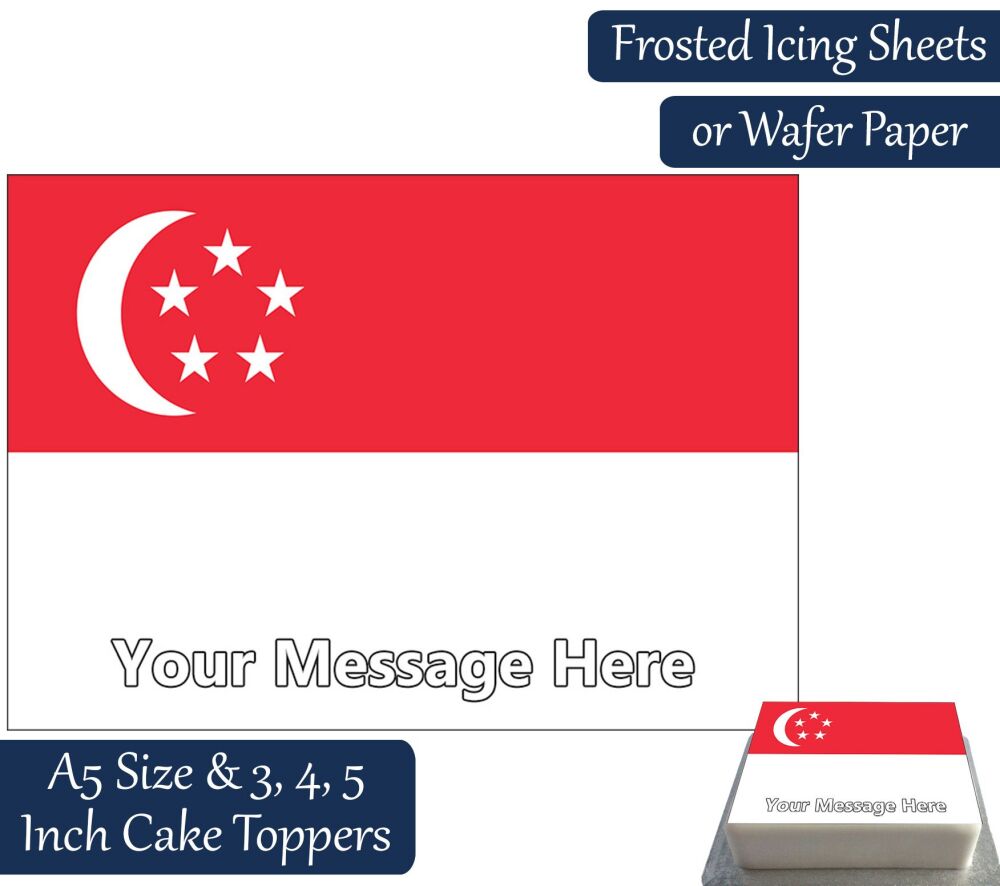 Singapore Flag A5 Rectangular Personalised Cake Topper