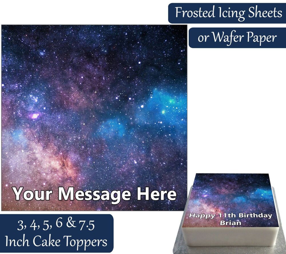 Space Stars Nebula Square Personalised Cake Topper