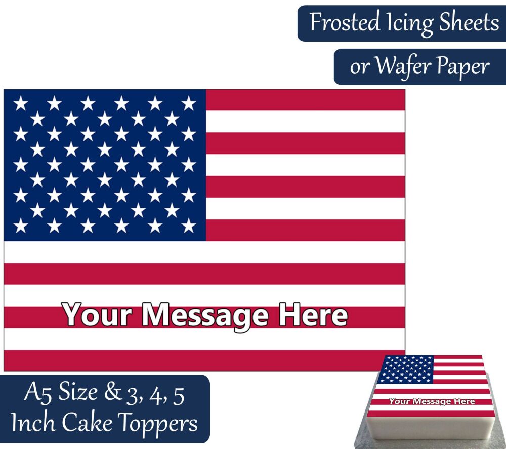 United States Flag A5 Rectangular Personalised Cake Topper
