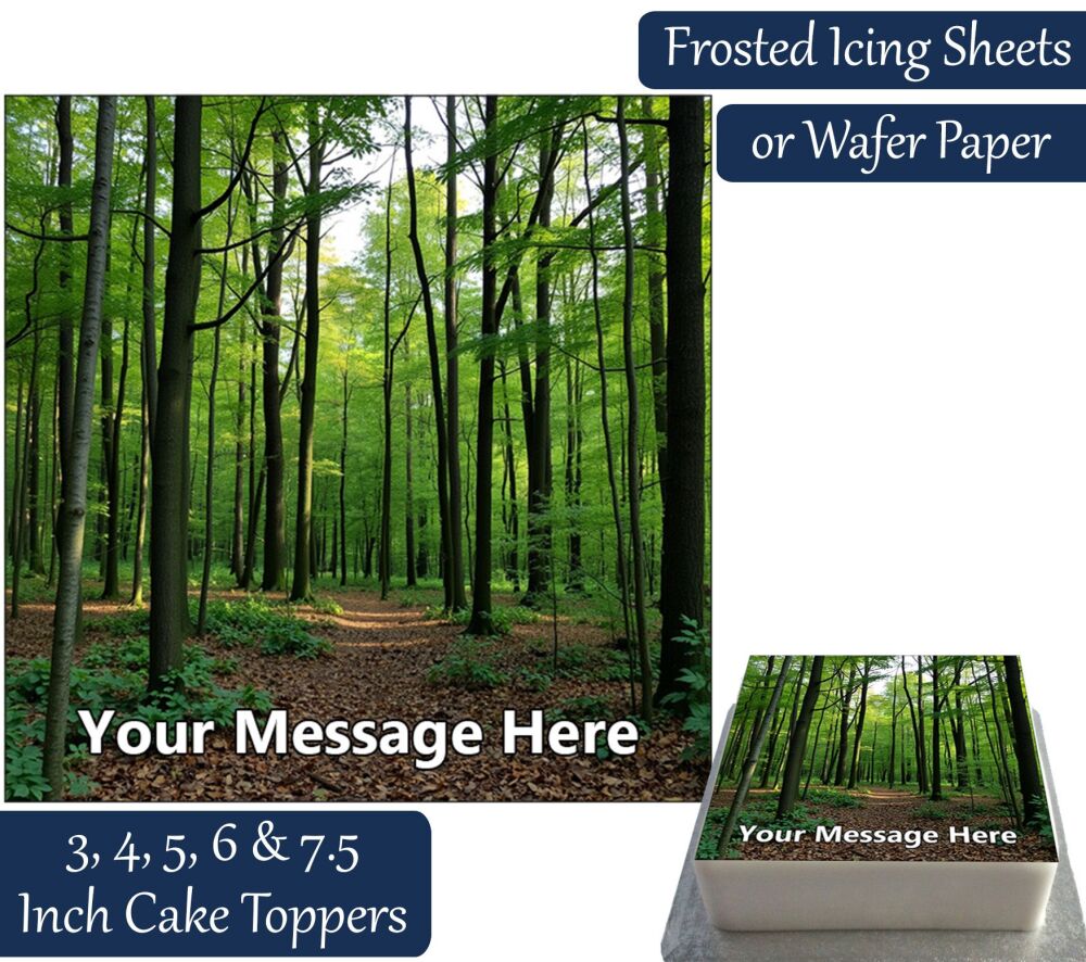 Woodland Forest Trees Square Personalised Cake Topper