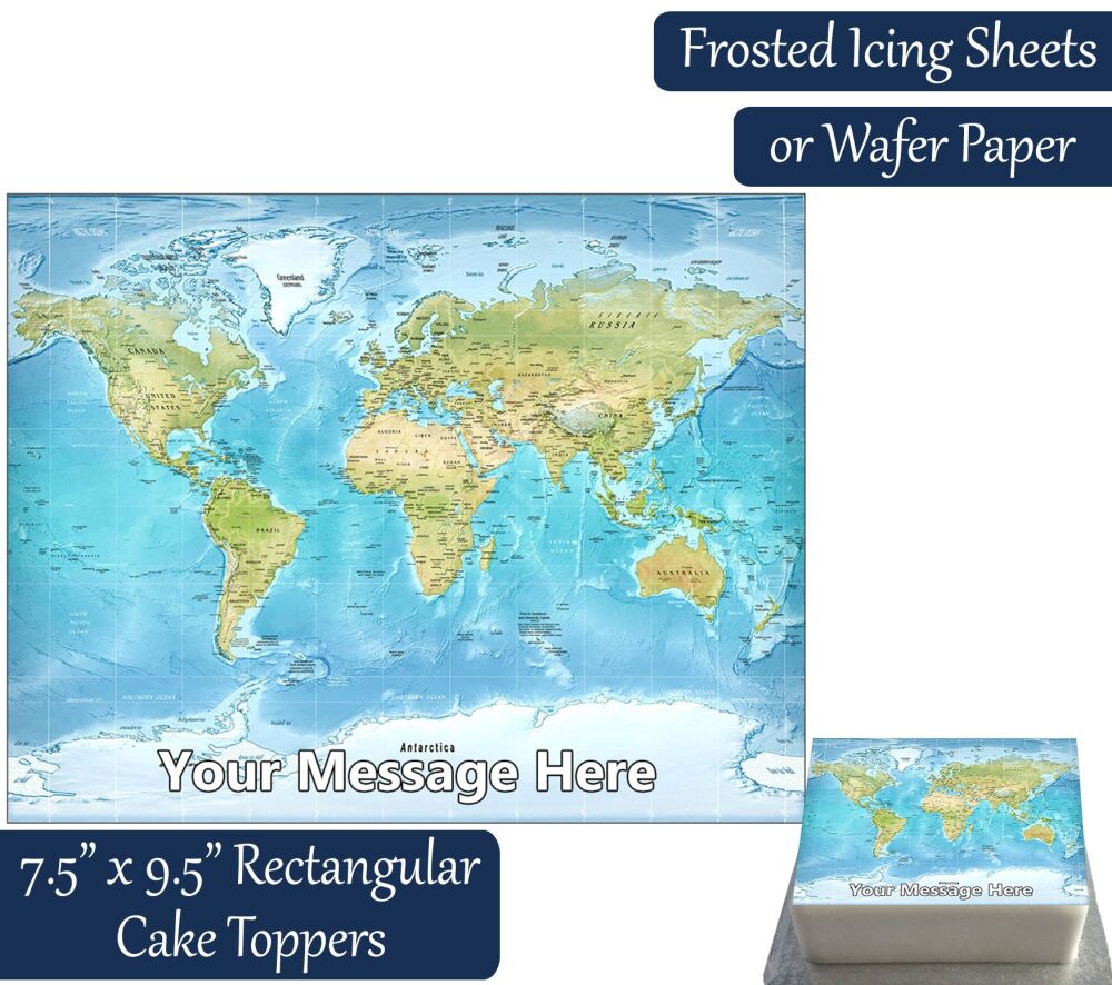 World Map Rectangular Cake Topper