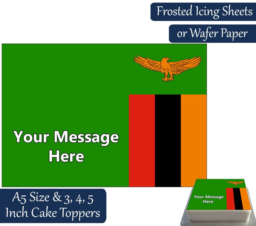Zambia Flag A5 Rectangular Personalised Cake Topper