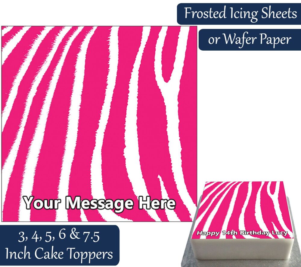 Zebra Print Square - Pink - Personalised Cake Topper