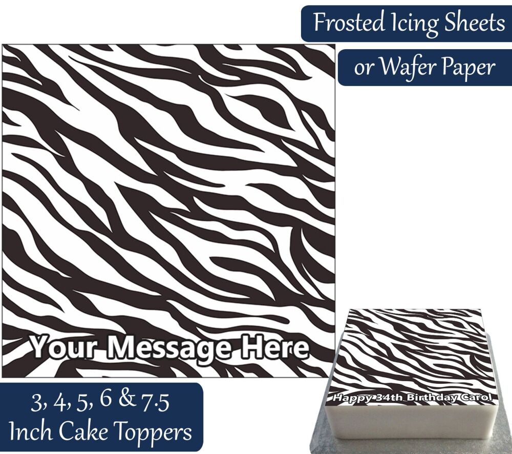 Zebra Print Square Personalised Cake Topper