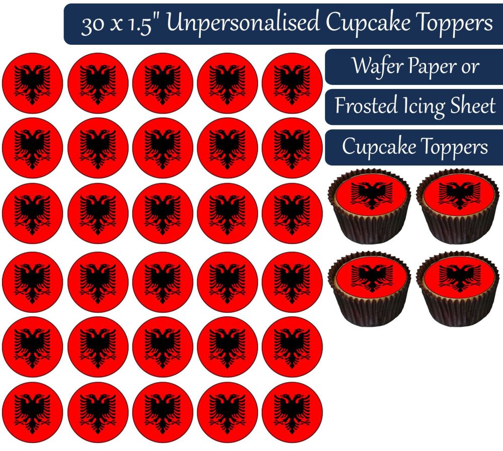 Albania Flag - 30 Cupcake Toppers