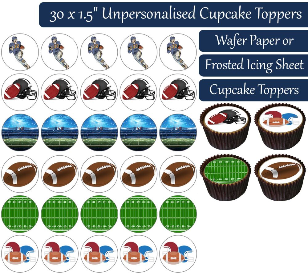 American Football - 30 Cupcake Toppers
