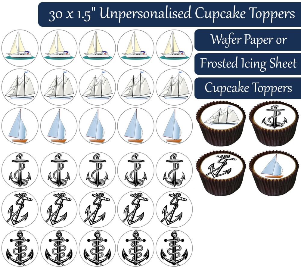 Anchor Boat - 30 Cupcake Toppers