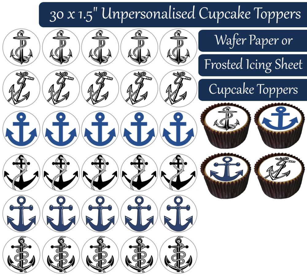 Anchors - 30 Cupcake Toppers