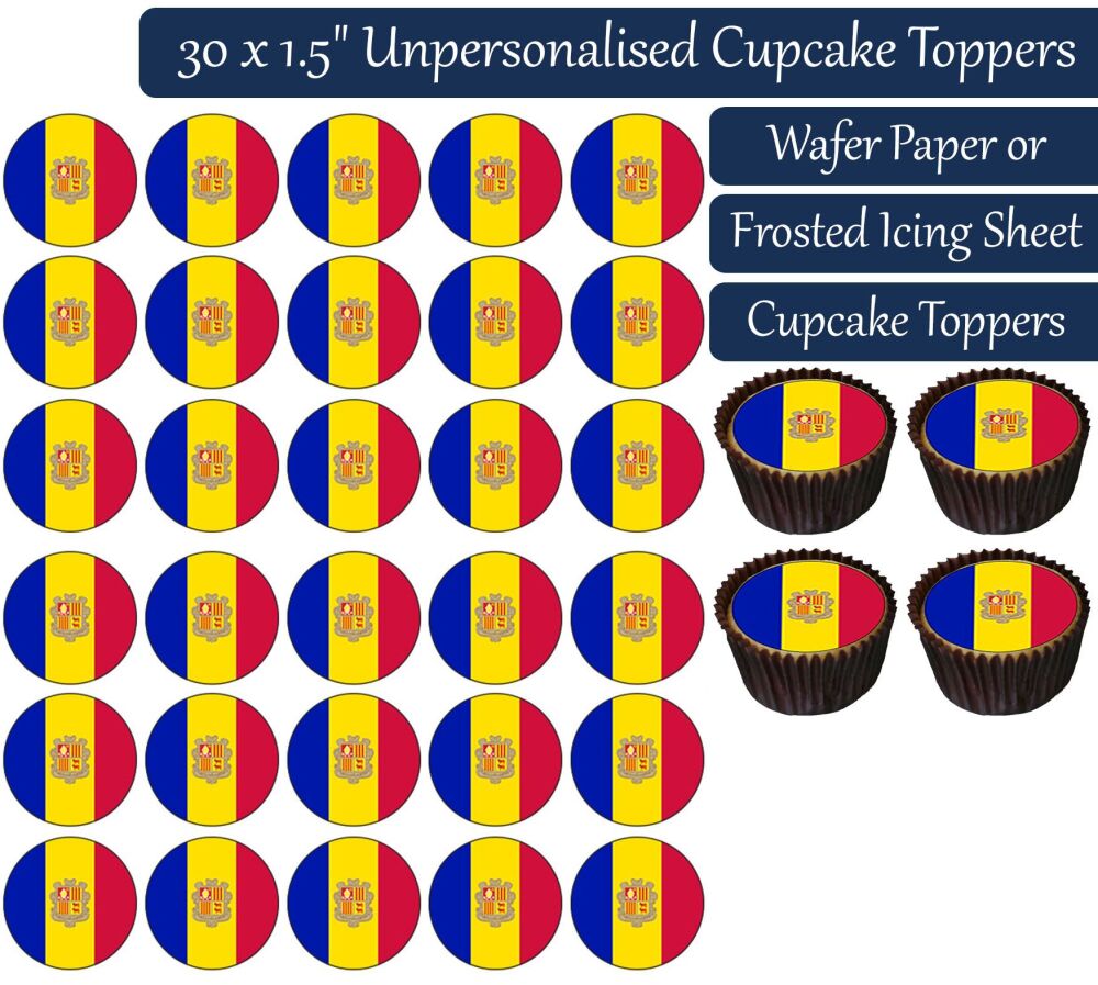 Andorra Flag - 30 Cupcake Toppers