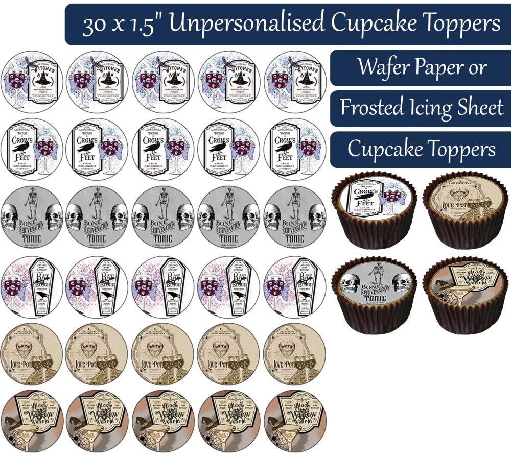 Apothecary - 30 Cupcake Toppers