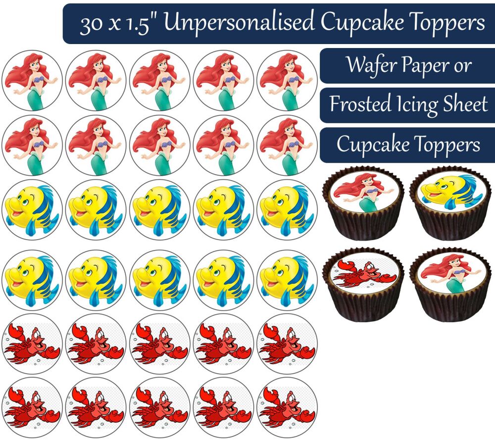 Ariel Mermaid - 30 Cupcake Toppers