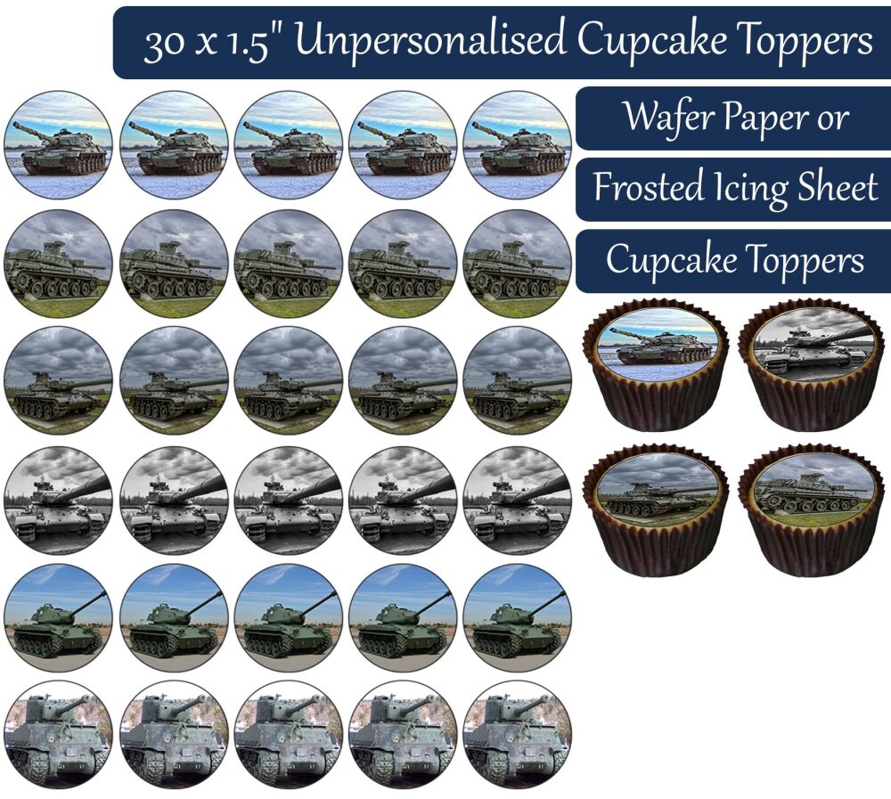 Army Tank - 30 Cupcake Toppers