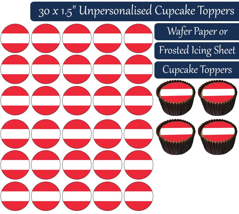 Austria Flag - 30 Cupcake Toppers