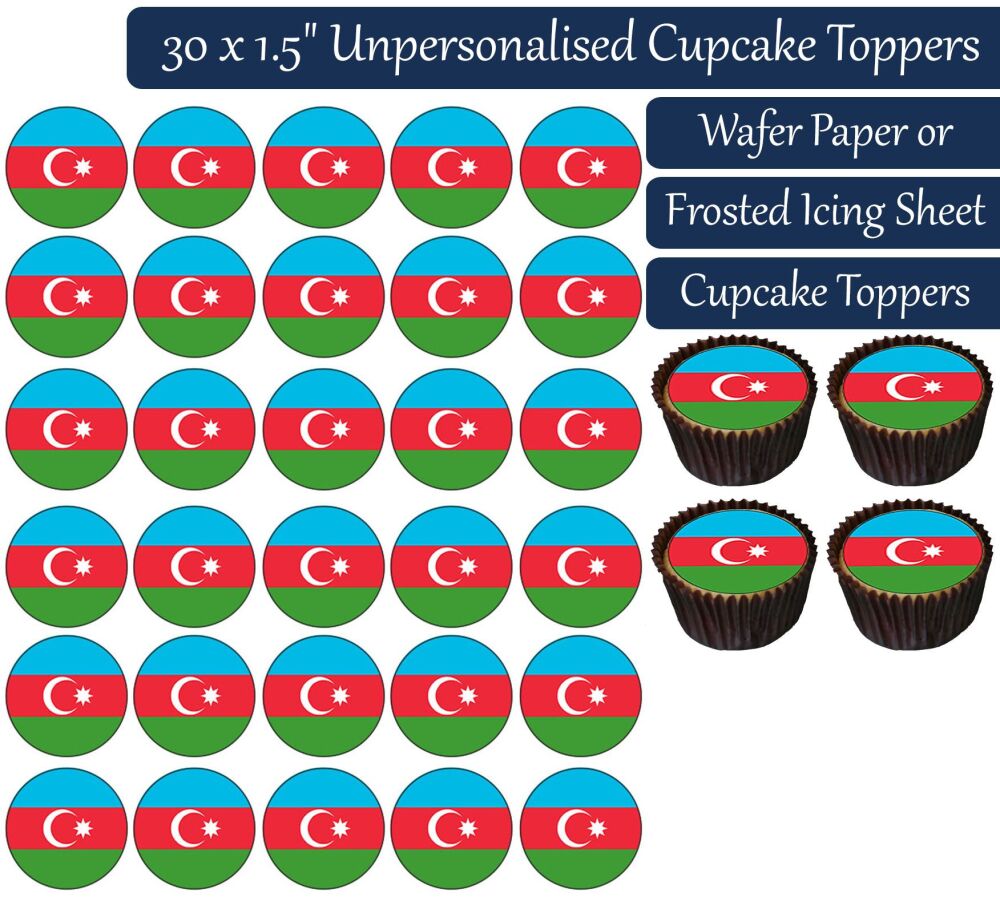 Azerbaijan Flag - 30 Cupcake Toppers