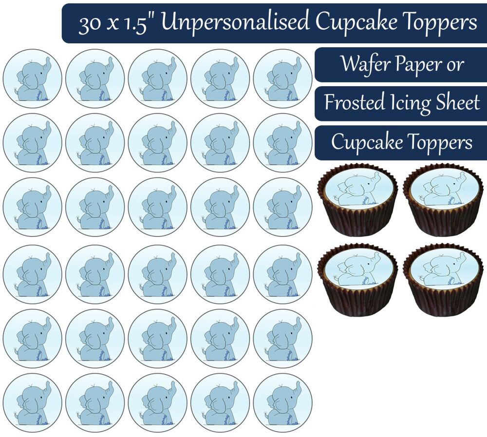 Baby Blue Elephants - 30 Cupcake Toppers