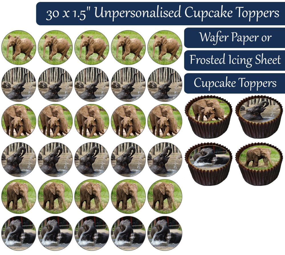 Baby Elephants - 30 Cupcake Toppers