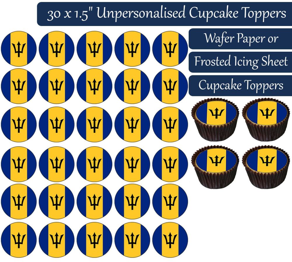 Barbados Flag - 30 Cupcake Toppers